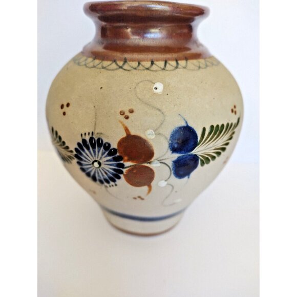Mexican Folk Art Vase Tonala Pottery marked Tonala J Santana 6" Tall - Picture 1 of 8